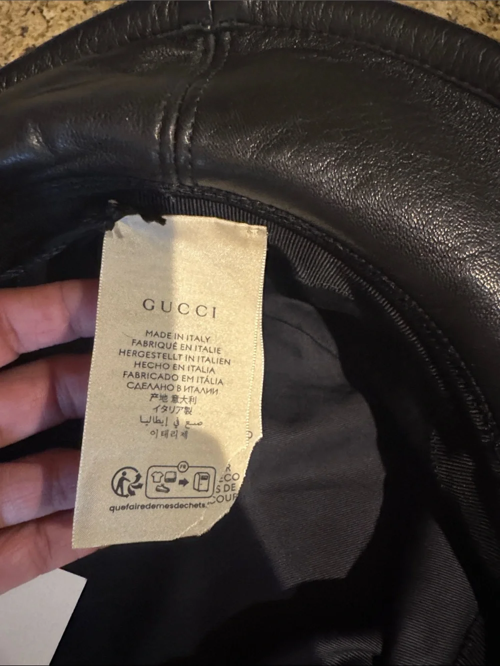 Gucci Black Leather Bucket Hat with Decorative crystal horsebit Buckle XL